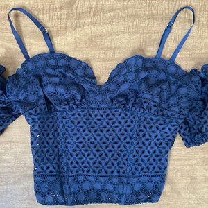 VS Navy Blue Cotton Eyelet Bustier Top